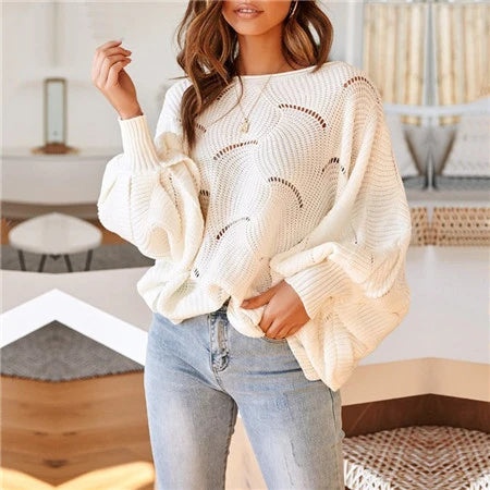 Pull en Maille à Motif Vagues Ajourées