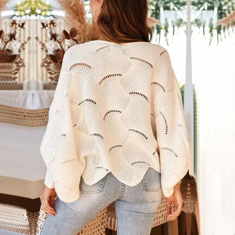 Pull en Maille à Motif Vagues Ajourées