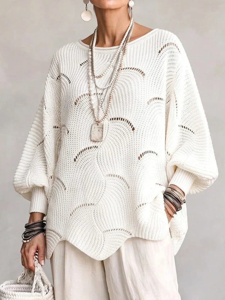 Pull en Maille à Motif Vagues Ajourées