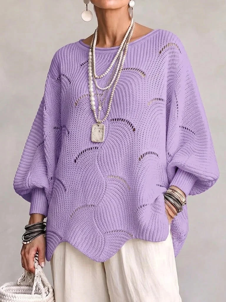 Pull en Maille à Motif Vagues Ajourées