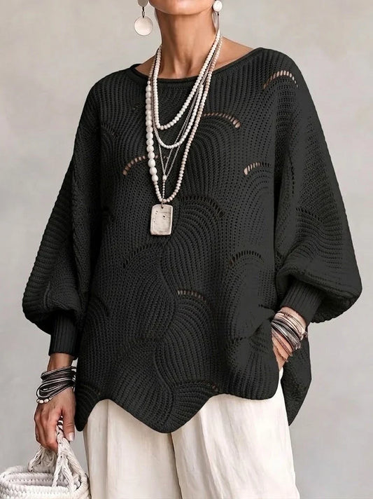 Pull en Maille à Motif Vagues Ajourées