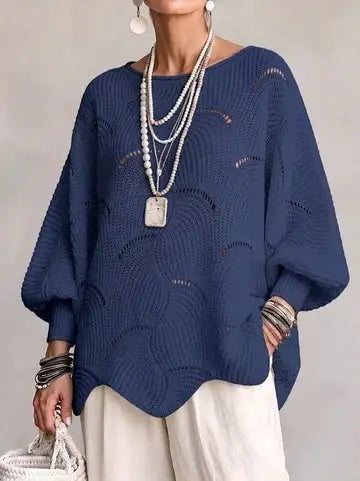 Pull en Maille à Motif Vagues Ajourées