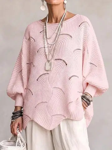Pull en Maille à Motif Vagues Ajourées