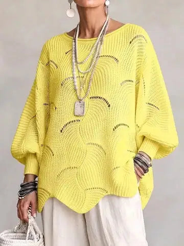 Pull en Maille à Motif Vagues Ajourées