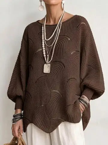 Pull en Maille à Motif Vagues Ajourées